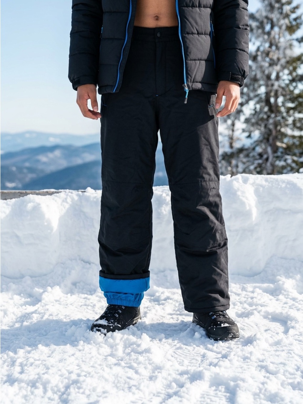 Amazon Essentials Kids Black Snow Pants with Blue Cuff